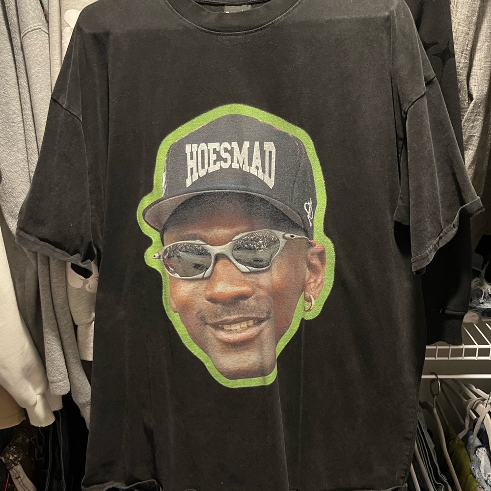 Black Graphic T-Shirt with Green Accent